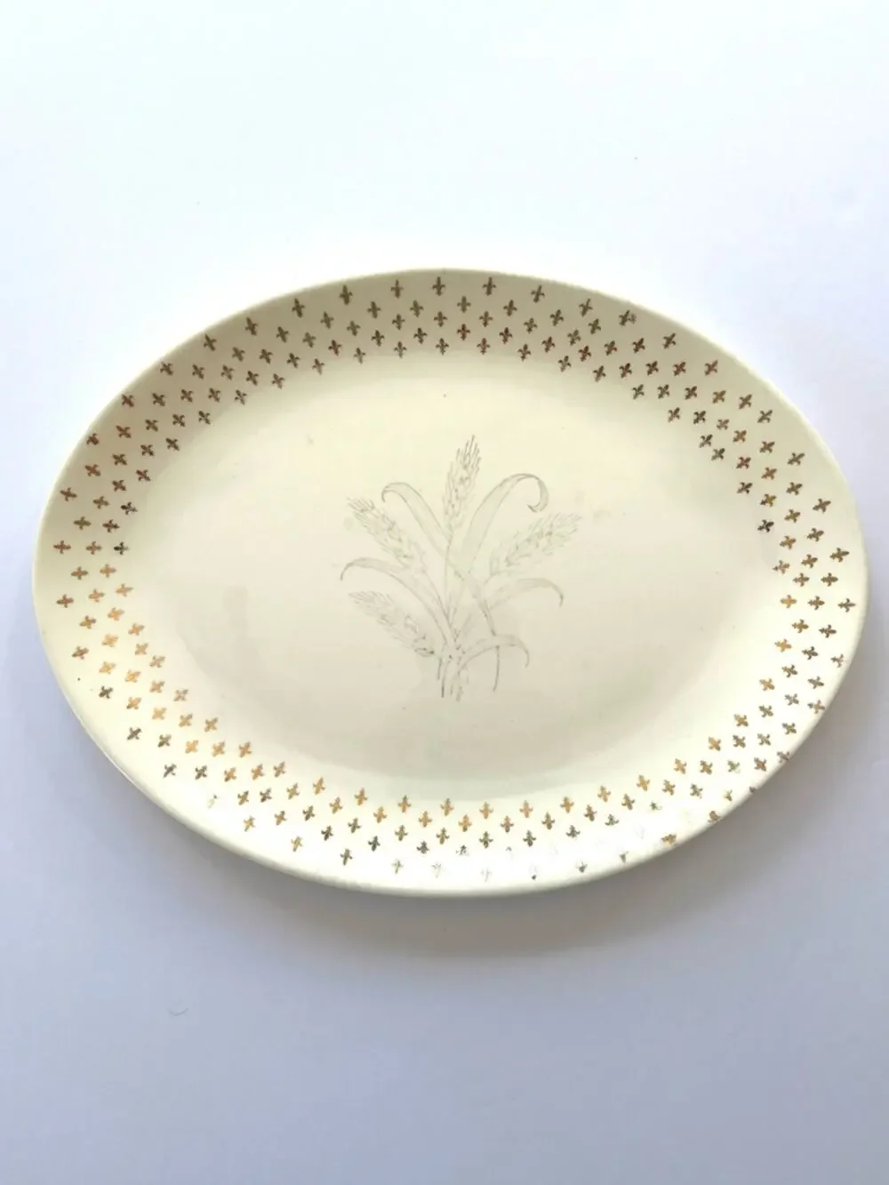 Vintage 1960s SCIO Pottery Golden Wheat Serving Platter Gold Fleur De Lis 12